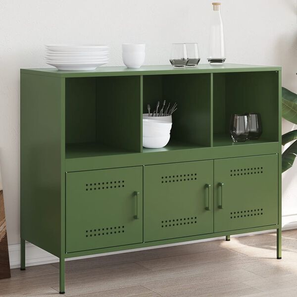 vidaXL Credenza Verde Oliva 100,5x39x79 cm in Acciaio