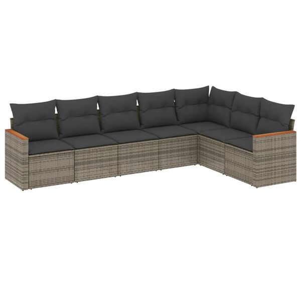 vidaXL Set Divani da Giardino 7 pz con Cuscini Grigio in Polyrattan