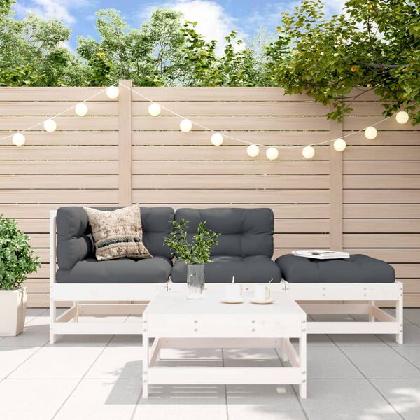 vidaXL Set Divani da Giardino 4pz con Cuscini in Legno Massello Bianco