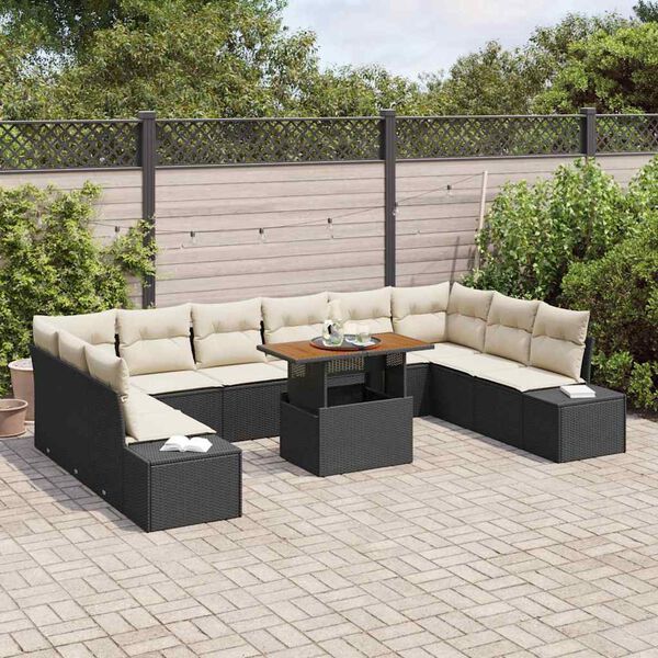 vidaXL Set Divano da Giardino 11 pcs Nero Poly Rattan
