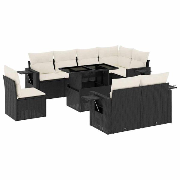 vidaXL Set Divani da Giardino 9 pz con Cuscini Nero in Polyrattan