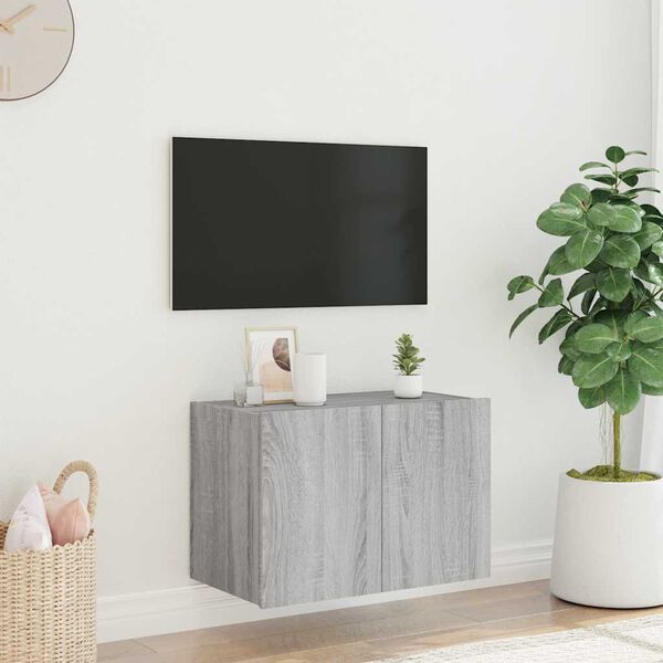 vidaXL Mobile TV a Parete con Luci LED Grigio Sonoma 60x35x41 cm