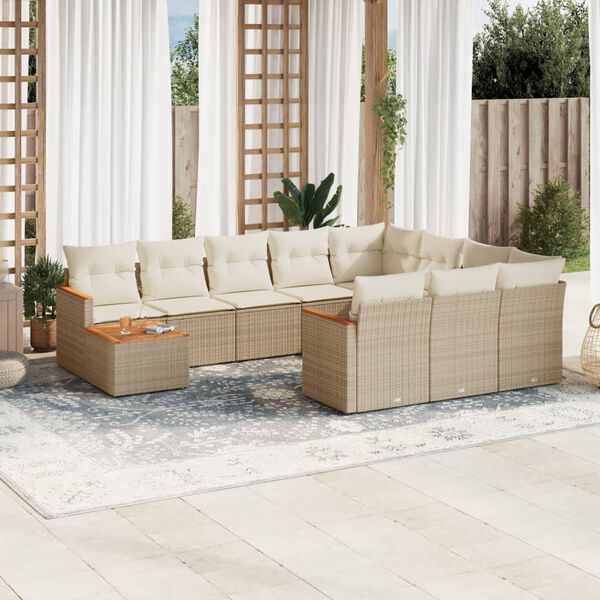 vidaXL Set Divani da Giardino 11 pz con Cuscini Beige in Polyrattan