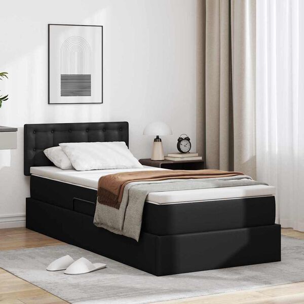 vidaXL Letto con contenitore e materasso con testiera Nero 90 x 200 cm