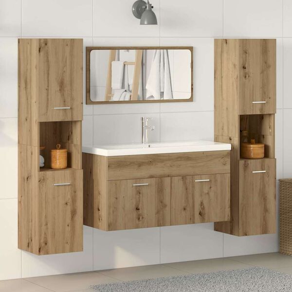 vidaXL Set Mobili da Bagno 4 pz Rovere Artigianale Legno Multistrato