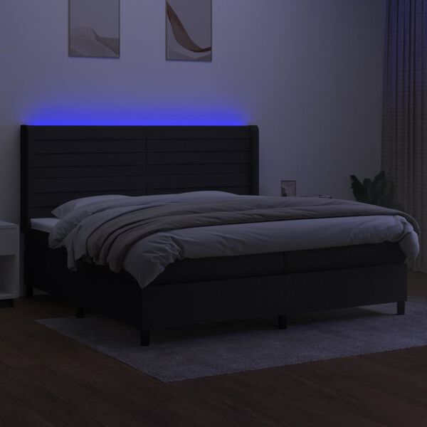 vidaXL Letto a Molle Materasso e LED Nero 200x200cm in Tessuto