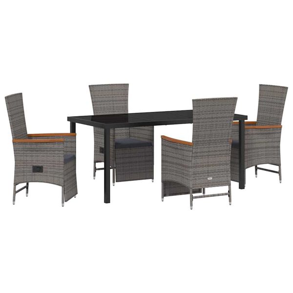 vidaXL Set da Pranzo per Giardino con cuscino 5 pcs Grigio polyrattan