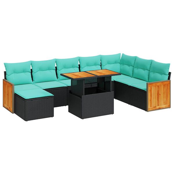 vidaXL Set Divani da Giardino 11 pz con Cuscini Polyrattan Acacia Nero