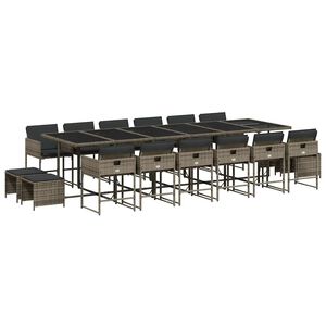 vidaXL Set da Pranzo da Giardino 17pz con Cuscini Grigio in Polyrattan