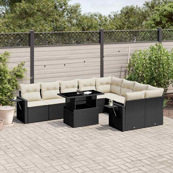 vidaXL Set Divani da Giardino 10pz con Cuscini in Polyrattan Nero