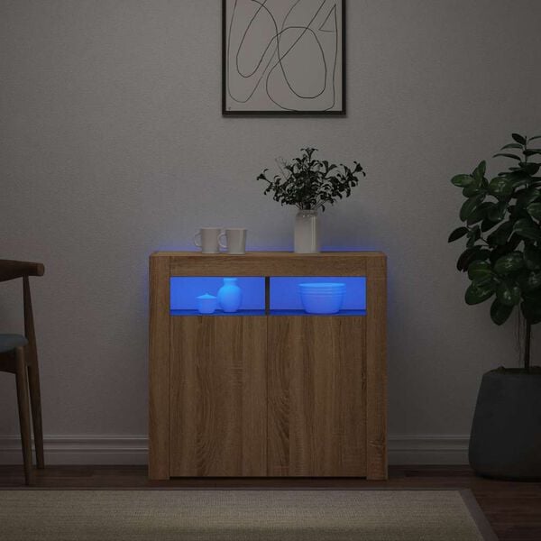 vidaXL Credenza con Luci LED Rovere Sonoma 80x35x75 cm