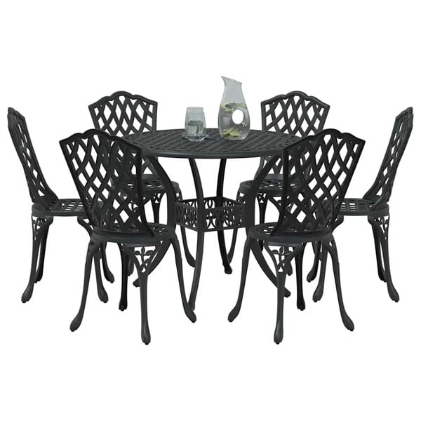 vidaXL Set da Pranzo per Giardino 7 pcs Nero Alluminio