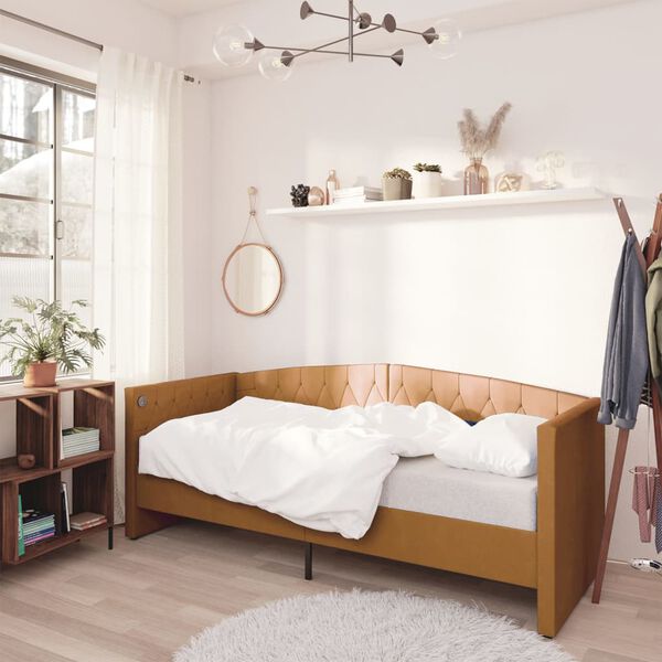 vidaXL Dormeuse con Materasso e Presa USB Marrone in Velluto 90x200 cm