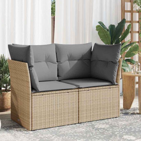 vidaXL Divano da Giardino con Cuscini a 2 Posti Beige in Polyrattan
