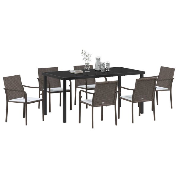 vidaXL Set da Pranzo per Giardino 7 pcs Marrone Poly Rattan