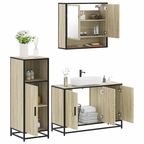 vidaXL Set Mobili da Bagno 3 pz Rovere Sonoma in Legno Multistrato