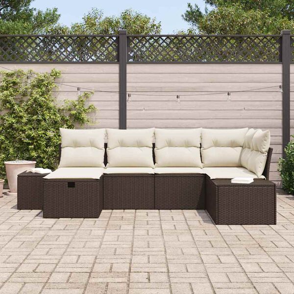 vidaXL Set Divano da Giardino con cuscino 6 pcs Marrone polyrattan