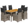 vidaXL Set Bistr&ograve; da Giardino 7 pz con Cuscini in Polyrattan Grigio