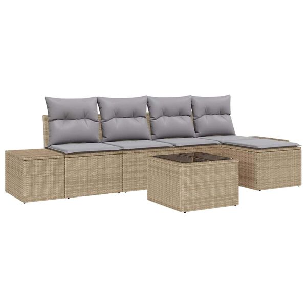vidaXL Set Divano da Giardino con cuscino 6 pcs Beige polyrattan