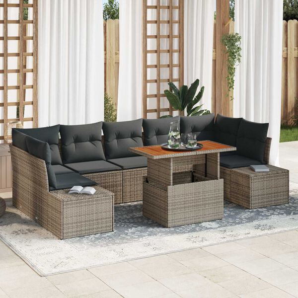 vidaXL Set Divano da Giardino 8 pcs Grigio Poly Rattan