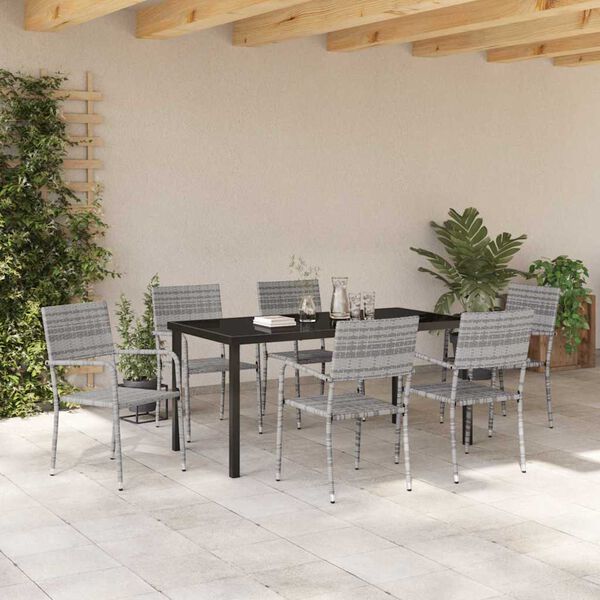 vidaXL Set da Pranzo per Giardino con cuscino 7 pcs Grigio polyrattan