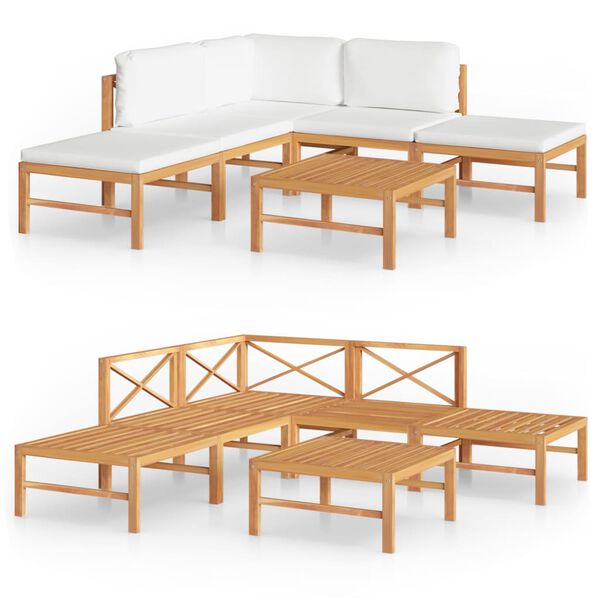 vidaXL Set Divani da Giardino 6pz Cuscini Crema Legno Massello di Teak