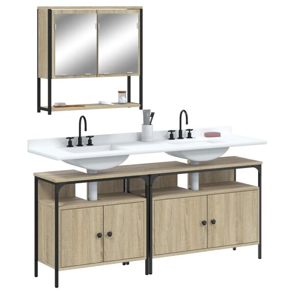 vidaXL Set Mobili da Bagno 3 pz Rovere Sonoma in Legno Multistrato