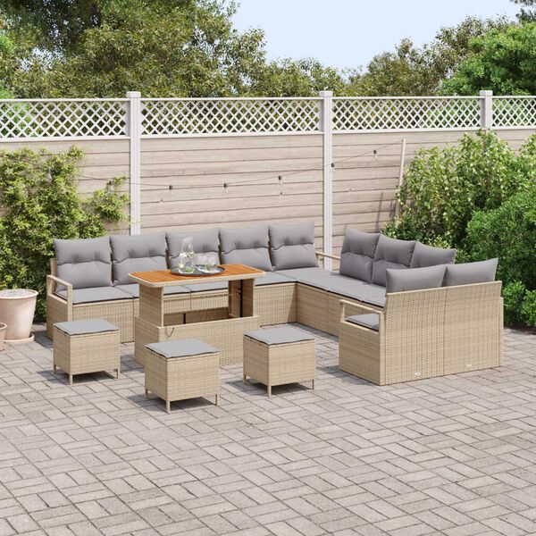vidaXL Set Divano da Giardino con cuscino 14 pcs Beige polyrattan