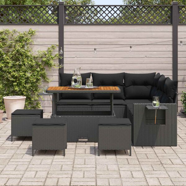 vidaXL Set Divano da Giardino con cuscino 10 pcs Nero polyrattan