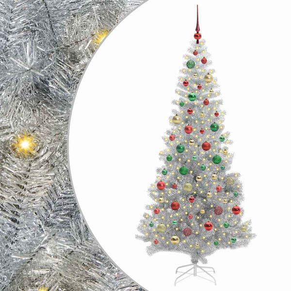 vidaXL Albero di Natale con 300 LED con supporto Argento 180 cm PET