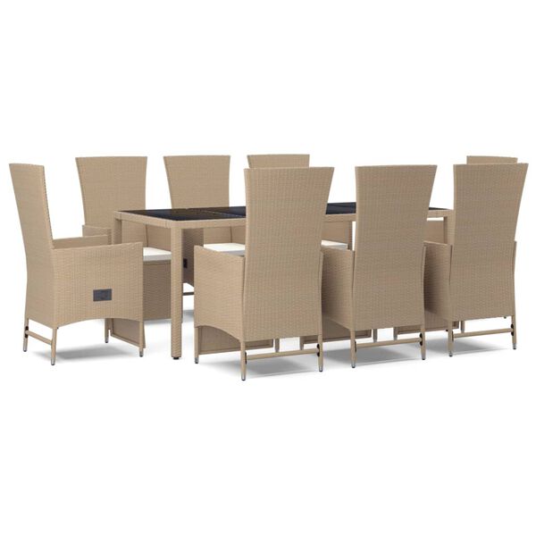 vidaXL Set da Pranzo da Giardino 9 pz con Cuscini Beige in Polyrattan