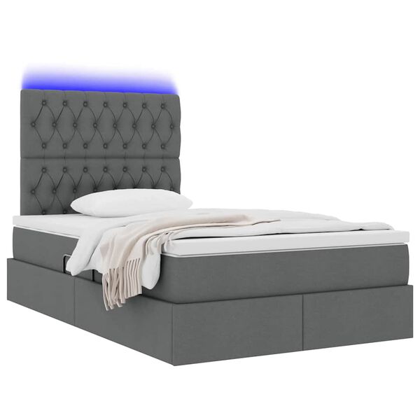 vidaXL Letto con contenitore e LED con led Grigio scuro 120 x 190 cm