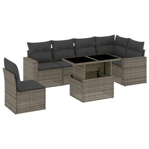 vidaXL Set Divani da Giardino 7 pz con Cuscini Grigio in Polyrattan