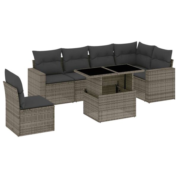 vidaXL Set Divani da Giardino 7 pz con Cuscini Grigio in Polyrattan