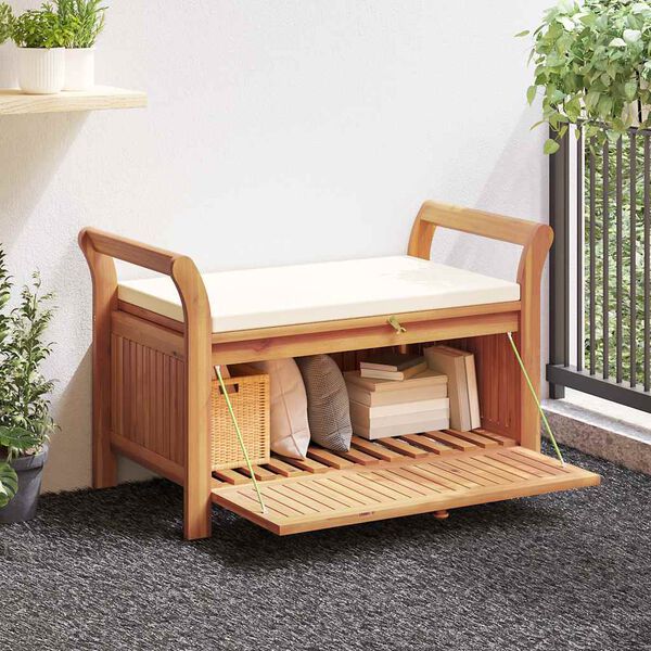 vidaXL Panca Portaoggetti Giardino Cuscino 91 cm Legno Massello Acacia