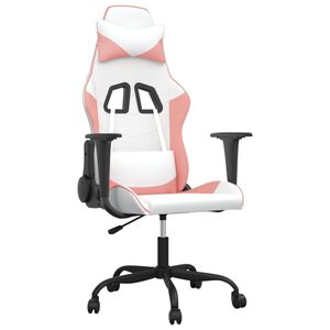 vidaXL Sedia da Gaming Massaggiante Bianco e Rosa in Similpelle