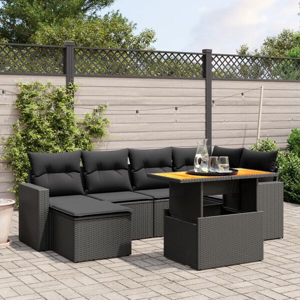 vidaXL Set Divani da Giardino con Cuscini 7pz Nero Polyrattan