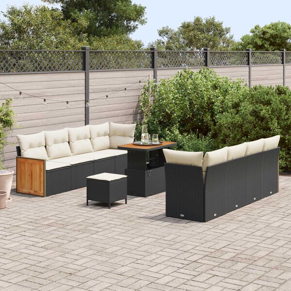 vidaXL Set Divano da Giardino con cuscino 11 pcs Nero e Crema