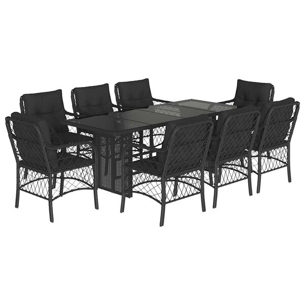 vidaXL Set da Pranzo da Giardino 9 pz con Cuscini Nero in Polyrattan
