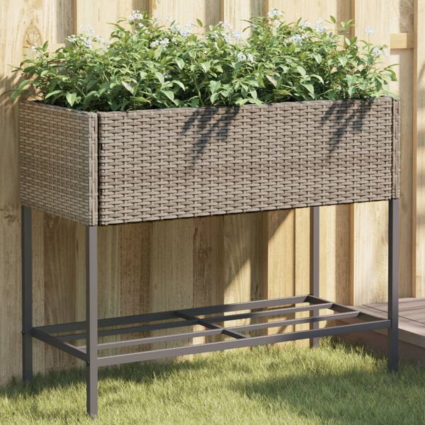 vidaXL Fioriera da Giardino con Ripiano Grigia in Polyrattan