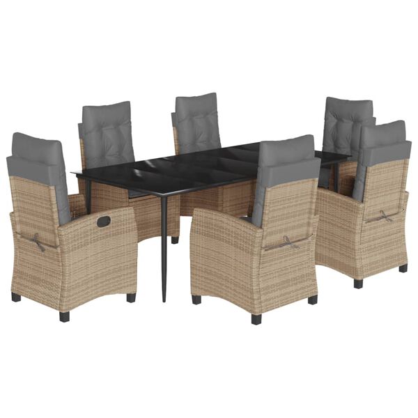 vidaXL Set Pranzo da Giardino 7 pz con Cuscini Beige Misto Polyrattan