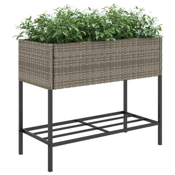 vidaXL Fioriera da Giardino con Ripiano Grigia in Polyrattan