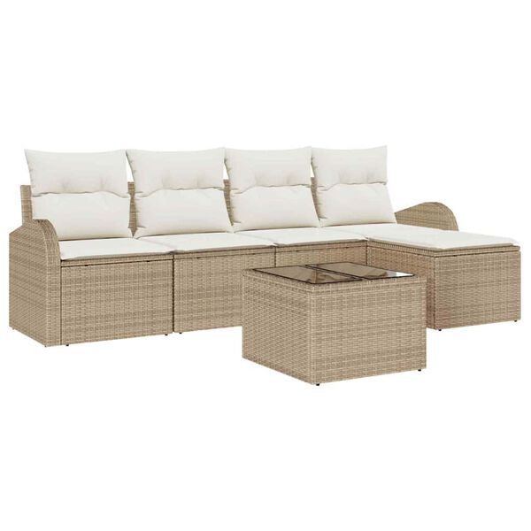 vidaXL Set Divano da Giardino con cuscino 6 pcs Beige Poly Rattan