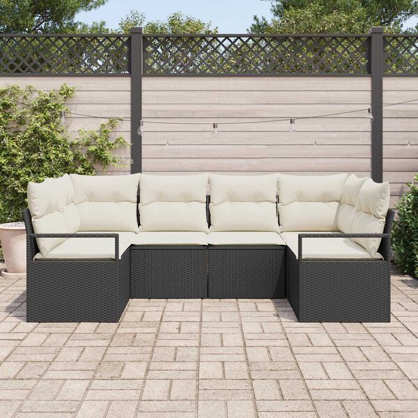 vidaXL Set di divani con cuscino 6 pcs Nero polyrattan