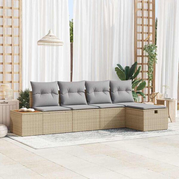 vidaXL Set Divano da Giardino con cuscino 5 pcs Beige Poly Rattan