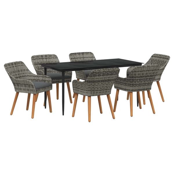 vidaXL Set da Pranzo per Giardino con cuscino 7 pcs Grigio polyrattan