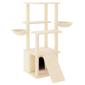 vidaXL Albero per Gatti con Tiragraffi in Sisal Crema 133 cm