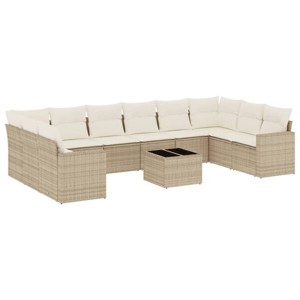vidaXL Set Divani da Giardino 11 pz con Cuscini Beige in Polyrattan