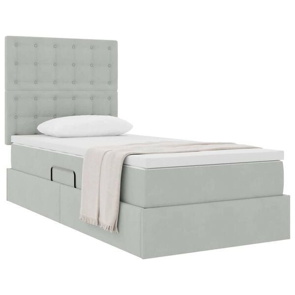 vidaXL Letto con contenitore e materasso Grigio chiaro 90 x 200 cm