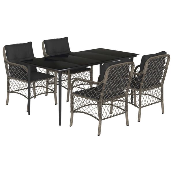 vidaXL Set da Pranzo da Giardino 5 pz con Cuscini in Polyrattan Grigio